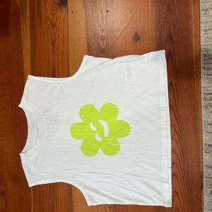 French Connection White Tank Top with Lime Green Flower